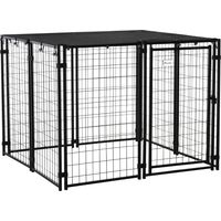 Recinto per Cani Pieghevole con Copertura, 8 Pannelli con Porta Bloccabile, 141x141x113cm, Nero