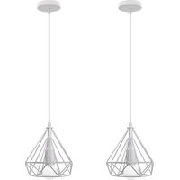 NORCKS 2PCS Retro Pendant Lights White 20CM Cage Diamond Shape Ceiling Light Vintage Pendant Light E27 Modern Ceiling Lights