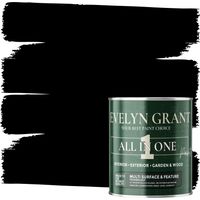 EVELYN GRANT All-IN-ONE Paint & Primer - Multi-Surface Paint For Interior Walls, Outdoor Garden & Exterior Walls, Wood Furniture - High Durability Multi-Feature - Midnight Black - 5L - Satin