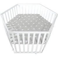 Babyspielplatz hexagonal - ROBA - KLEINE STERNE - Höhenverstellbar - Gepolsterter Bezug - Feststellräder - Lackiertes Holz in Weiß - Stern-Motiv