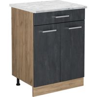 Mobiletto base per cucina R-Line, Calcestruzzo nero, 60 cm PL Marmo, Vicco