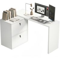 Escritorio Reversible en Forma de L con 2 Cajones Archivadores Diseño Moderno para Espacios Pequeños Oficina Blanco
