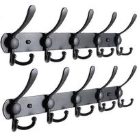 Porte-manteau mural, noir, porte-manteau, crochets muraux pour manteaux, porte-manteau en acier inoxydable avec 15 crochets, porte-manteau, porte-manteau (noir, 2 pièces)