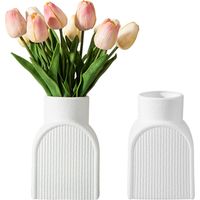 Lot de 2 vases en plastique rayés, modernes et résistants, blancs, incassables, pour la décoration du salon, du bureau ou d'un mariage