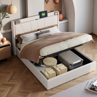 Letto contenitore matrimoniale 160x200 cm - con interfaccia 2USB+1type-c - letto imbottito - con funzione di sollevamento idraulico - con spazio di stoccaggio - materiale lino - adatto per adulti e ad