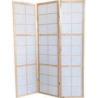 Paravent japonais bois naturel, séparateur de pièce 3 pans - Hauteur 175 cm x Longueur 132 cm