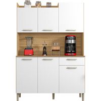 Beaux Meubles Pas Chers – Buffet de cuisine imitation chêne et blanc – 6 portes – 1 tiroir – Dimensions L 121.5 x H 176 x P 36.3 cm – Bois certifié FSC