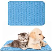 Tapis de Refroidissement pour Chien, Tapis Rafraichissant Argent Glacé Tapis, Mesh Respirant Ice Silk Autoventilation Pet Mat Pad Coussin, Bleu Clair M-62x50cm