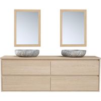 Mobile per bagno con doppio lavabo da appoggio in Pietra e specchio 150 cm Placcatura Rovere - MILIPAM