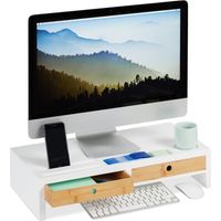 Relaxdays – Support PC portable en bambou avec 2 tiroirs – Dimensions H12 x L55,5 x P27 cm – Charge max 45 kg – Design scandinave moderne