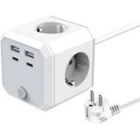 Würfel-Steckdosenleiste mit 4 Steckdosen und 3 USB-Anschlüssen, Turm-Steckdosenleiste 1,8 m, geeignet für Zuhause und Büro, Weiß