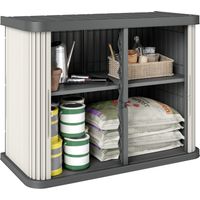 Coffre de Rangement Extérieur 480 L, 2 Niveaux avec Portes Coulissantes Résistant aux UV, 120,5x59,5x92cm, Marron Clair