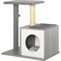 PawHut Árbol para Gatos 59x39x62 cm Rascador para Gatos de 3 Niveles con Plataformas Postes de Rascado Cueva Espaciosa Cojines Extraíbles Suaves Bola de Juguete Gris