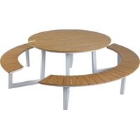 Axi Taco Table De Pique-Nique Ronde En Teck & Blanche Pour 6 Personnes - 200 X 190 Cm Table De Pique-Nique / Picnic Table / Banc De Pique-Nique Rond Pour Adultes En Aluminium & Polywood