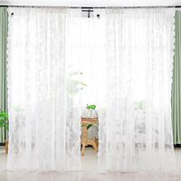 White Lace Curtain Flowers Embroidery Voile Curtain with Rod Pockets Transparent Curtains with Curtain Tiebacks for Living Room Bedroom Kitchen Set of 2 (W150 x H200 cm)
