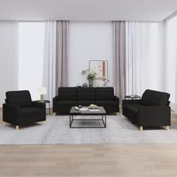 Vidaxl – Ensemble de canapés 3 pcs avec coussins – Canapé droit noir en tissu 100% polyester – Dimensions 198x77x80 cm – Structure en métal et contreplaqué