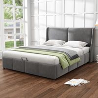Letto matrimoniale 160/200 cm grigio di velluto con contenitore idraulico
