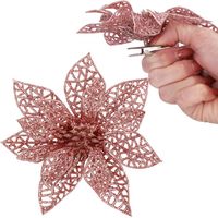 Fiore artificiale, Stella di Natale, rosa in glitter.