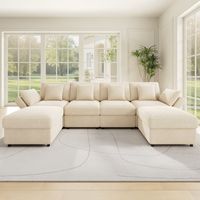 Sofá modular en forma de U/L de chenilla con 2 otomanas, sofá esquinero convertible con reposabrazos ajustables, diseño Cloud, incluye 4 cojines decorativos y 2 reposacabezas, tejido de chenilla, colo