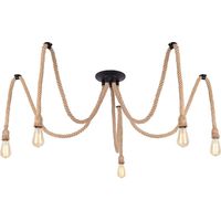 Lampe À Suspension en Corde de Chanvre 5XE27 Plafonnier Vintage Lampe Suspendue Rétro Pour Salon, Salle À Manger, Bar, Balcon
