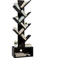 Relaxdays Scaffale, 6 ripiani, A x L x P: 113x38x20 cm, a forma d'albero, libri, CD, con vano