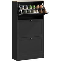 Mueble Zapatero Moderno con 3 Cajones Abatibles y Estantes Ajustables para 18 Pares de Zapatos 60x23,5x115 cm Negro