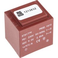 Rs Pro – Transformateur pour tableau électrique 2.8VA – Tension 1 x 9V c.a. – 1 sortie – Dimensions 32.5 x 27.5 x 34.5mm
