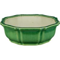 Vaso per bonsai ottagonale in gres smaltato verde 20x20x7 cm - YM9a