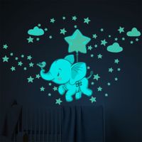 Sticker phosphorescent lumineux - ÉLÉPHANTS JOYEUX DANS LES NUAGES + 120 ÉTOILES - Autocollant mural plafond enfant - 40x30cm