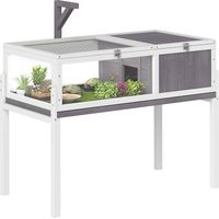 Maison pour tortues enclos 2 espaces et support de lampe toit ouvrable plateau coulissant 104 x 53 x 82 cm gris