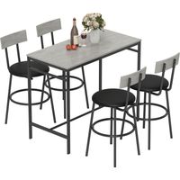 Set Tavolo Alto e 4 Sgabelli da Bar con Schienale e Poggiapiedi in Stile Industriale, Grigio Cemento