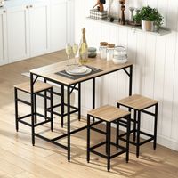 Ensemble de table de bar et 4 tabourets meubles hauts avec table de 100x60x88 cm et tabourets de 32x32x57 cm noir et chêne