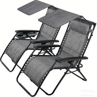 BIRCHTREE Set of 2 Sun Recliner with Canopy SR06 Grey