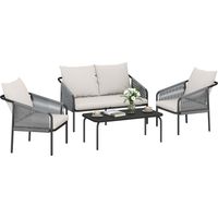 Gartenmöbel Set 4-teilig Polyrattan Lounge-Set mit Zweisitzer 2 Sessel Couchtisch abnehmbar Kissen Bindebändern