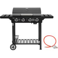 Royal Gourmet 4 Brenner Gas Grillwagen, 12 KW BBQ-Gasgrill mit Seitenablagen und Flascheregal, Campinggrill für Outdoor Garten Party Schwarz