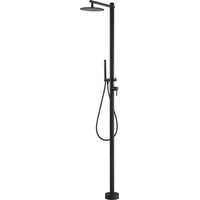 Griferia Ducha Exterior Y Piscina/Columna de Ducha para Jardin,Piscina y SPA/Rociador de Ø250MM/Mango de Ducha de 2 vias Fria/Caliente(Negro Mate)