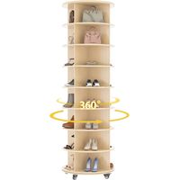 YODOLLA 8 Tier Rotating Shoe Rack Tower, 360° Spinning Shoe Storage Cabinet, Round Carousel Vertical Lazy Susan Shoe Organiser, 188x60cm, Natural