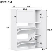 Armoire à chaussures 3 abattants et 1 porte, range-chaussures étroit à bascule, commode avec séparations réglables, meuble à chaussures autoportant pour entrée salon, blanc, 90x25x114cm