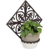 5x Supports pot de fleurs mural antique, fonte, décoration jardin, Porte plantes mural extérieur, Ø 13,5 cm, brun