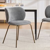 AMXCNOY Contemporary Chenille Dining Chairs, Cozy Curved Back Support with Soft Upholstery, Bronze Metal Legs – Elevate Your Kitchen with Modern Comfort & Style, Set of 1,Gray color, DE1897GR
