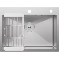 CECIPA MAX Fregadero de cocina, 60 x 45 cm Fregaderos de una cubeta acero inoxidable con cesta escurridora,cepillado, montaje empotrado para mueble de 60 cm