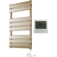 Richmond Electric Heated Towel Rail Brushed Brass 500mm W x 800mm H Flat Panel Bathroom Radiator + 7 Day Programmble Timer/Thermostat