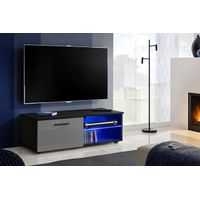 Extreme Furniture, Armoire TV T32-100, (LxHxP): 100 x 34,5 x 45, corps en Noir Mat, Façades en Brillant Gris, sans LED