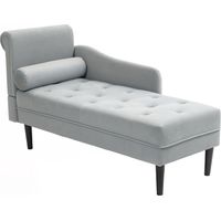 Chaise longue avec revêtement matelassé effet velours gris, en bois massif et mousse, 146 x 61 x 82,5 cm