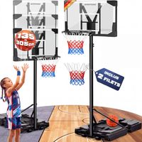 Panier de Basket Extérieur sur Pied Réglable 135–305 cm, Panneau Résistant aux Intempéries, Anneau Ø45 cm avec Amorti, Socle XL 60 kg avec Roulettes, Panier de Basket Enfant & Adulte
