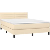 Box Spring Bed with Mattress&LED Cream 140x190cm Fabric vidaXL