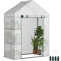 Serra da Giardino in PE e Acciaio per Esterni con 2 Scaffali e Porta Avvolgibile, 143x73x195 cm, Bianco