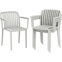 Set di 4 Sedie Giardino Impilabili, Design Doghe e Braccioli.