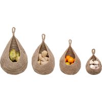 Lot de 4 paniers de rangement suspendus en forme de larme en jute tissé à la main pour garde-manger, panier de fruits et légumes à suspendre Boho