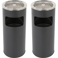 2 Poubelles Cylindriques en Acier Inoxydable avec design de corbeille intérieure amovible et cendrier extérieur 25×25×60cm Noir
